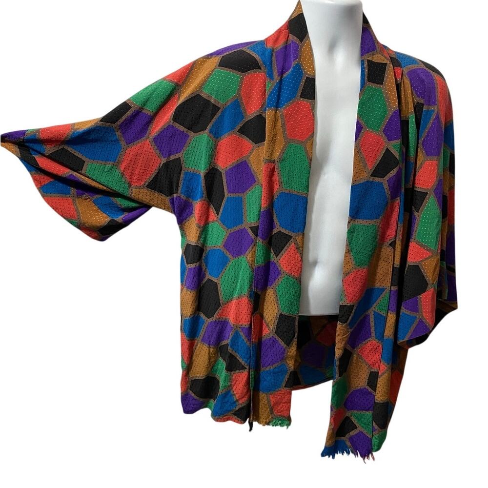 VINTAGE SOO YUNG LEE Silk Tunic Shaw Dress — Color Block Size 12